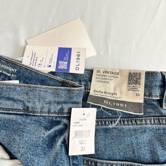 DL1961 Emilie Ultra High Waist Split Hem Straight Leg Jeans New Size 33 - Picture 9 of 13